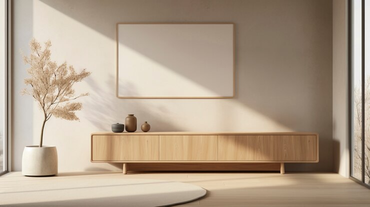 طراحی مینیمال در میز تلویزیونهای مدرن 3 چوبین نورا mix minimal nordic interior design with japanese wabi sabi style 23 2151160130 چوبین نورا